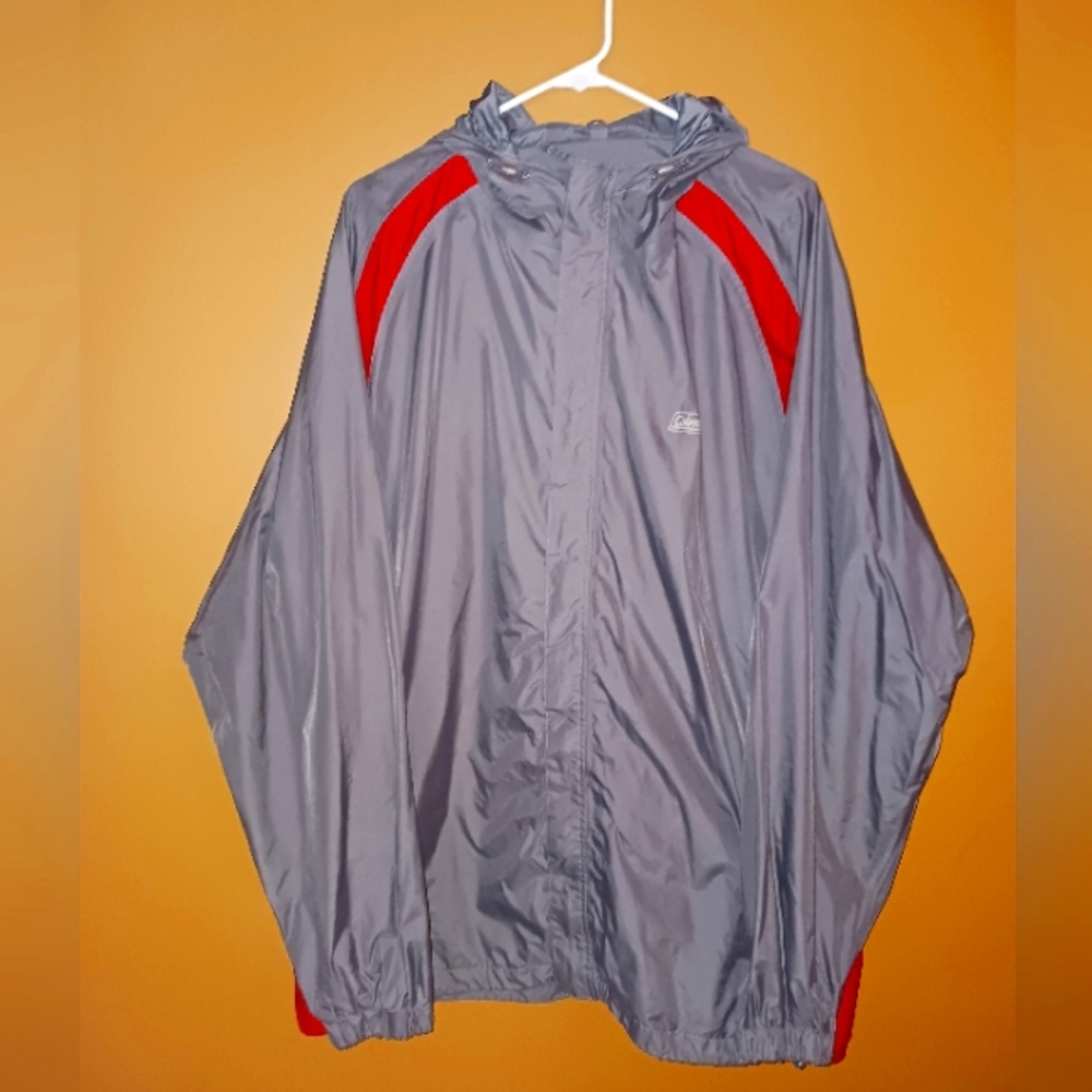 Men Coleman 2XL Nylon Waterproof Windbreaker Hooded with Mesh Lining Gray/Red